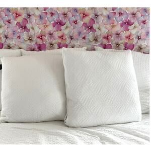 Nicole Miller Modern White Quilted Euro Pillow Covers Cotton Blend Zipper 25x25